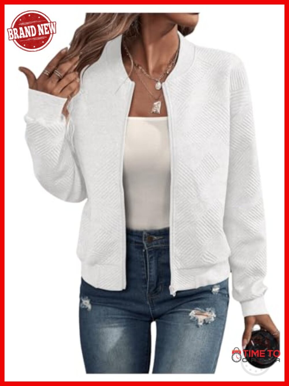 Cropped Bomber Jacket Textured Lightweight Zip Up Casual Coat